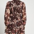 Petite Brown Floral Print Ruched Mini Dress, UK 10/EUR 36