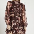 Petite Brown Floral Print Ruched Mini Dress, UK 10/EUR 36