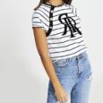 White ‘RR’ Stripe Short Sleeve T-Shirt , UK 14/ EUR 40